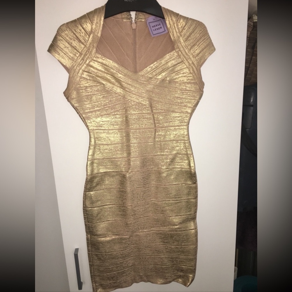 Herve Leger Foil Gold Bandage Dress